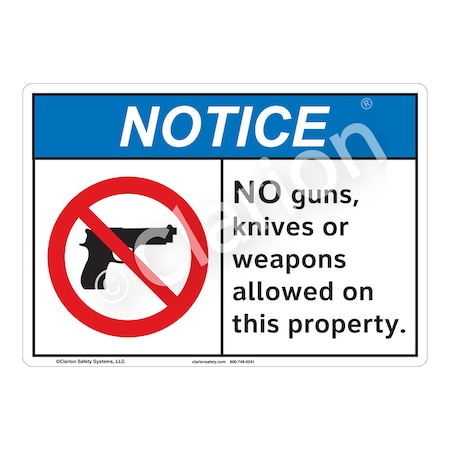 ANSI/ISO Compliant Notice No Guns Safety Signs Outdoor Weather Tuff Plastic (S2) 12 X 18